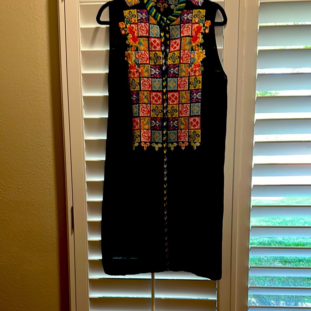 Johnny Was Black Multicolor Embroidered Dress